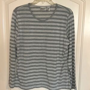 Chico’s Zenergy Gray Silver Striped T-shirt Tee - Size 2 / Large